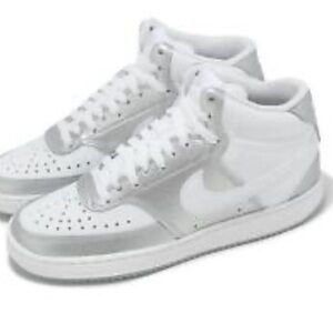 Nike Court Vision Mid Shoe Womens 6.5 White/silver Athletic Lifestyle Sneakers